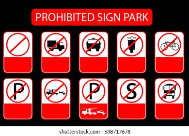 Prohibited Sign at Park Area, Just add Local or International Text, at Black Background, Without Text

