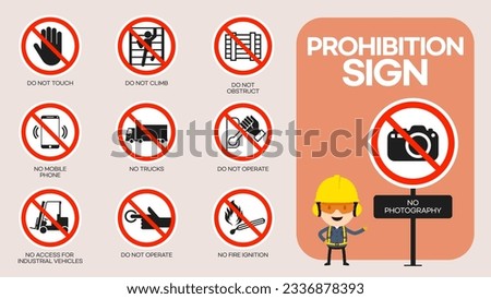prohibited sign sets and characters who check the information signs