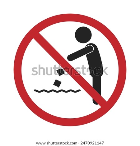 Prohibited sign throw waste on water, sea, river, lake, beach for keep clean sign, do not litter