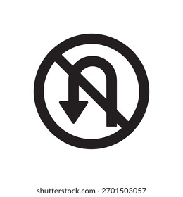 Verbotenes Schild mit Verkehr U-Turn-Pfeil-Symbol Silhouette Vektor flache Illustration