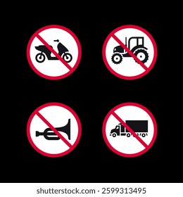Prohibited signs, forbidden round stickers set, vector icons