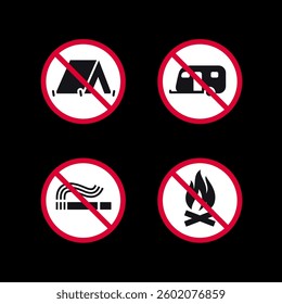 Prohibited signs, forbidden round stickers set, vector icons