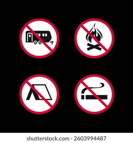 Prohibited signs, forbidden round stickers set, vector icons.