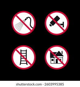 Prohibited signs, forbidden round stickers set, vector icons.