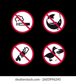Prohibited signs, forbidden round stickers set, vector icons.