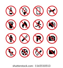 Prohibited signs. Forbidden vector icons. Collection of ban and stop mark illustration