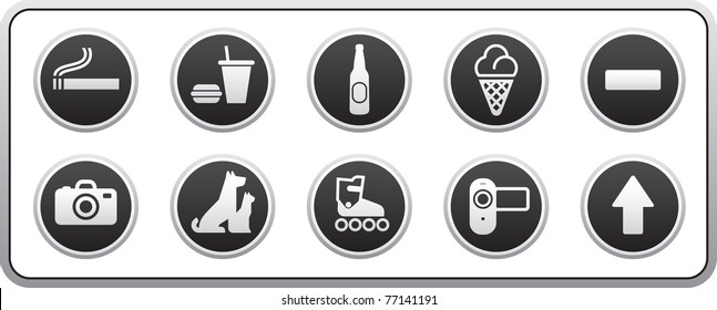 Prohibited Signs round sticker black, vector