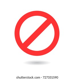 Prohibited simple red sign with shadow on white background. Vector icon.