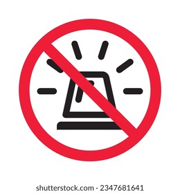 Prohibited siren vector icon. No police icon. Forbidden siren light icon. No police siren sign. Warning, caution, attention, restriction, danger flat sign design symbol pictogram