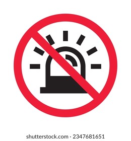 Prohibited siren vector icon. No police icon. Forbidden siren light icon. No police siren sign. Warning, caution, attention, restriction, danger flat sign design symbol pictogram