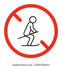 Prohibido patinar sobre el esquí para la gente, icono de línea. Prohibido el símbolo de la persona en el esquí. Signo de vector