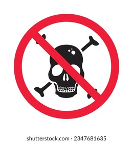 Prohibited skull vector icon. No scull icon. Forbidden skull bones icon. No skeleton sign. Warning, caution, attention, restriction, danger flat sign design symbol pictogram