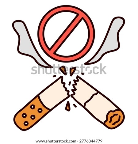 Prohibited smoking symbol with broken cigarette piece