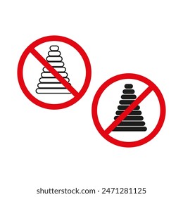 Prohibited stacked circles. Red no entry signs. Vector restriction symbols. Simple prohibition.