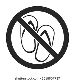 Prohibited symbol with a pair of flip flops or thongs icon for banned footwear sign vector