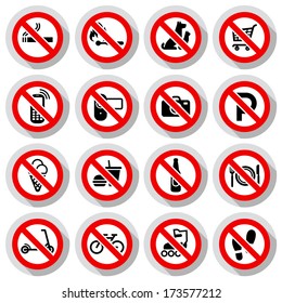 Prohibited symbols set Shop signs on paper sticker, vector illustration