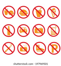Prohibited symbols set  signs, vector illustration