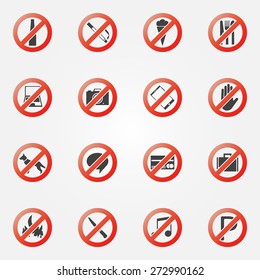 Prohibited symbols set - vector restriction icons or signs