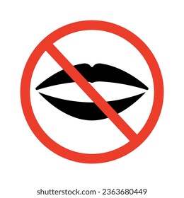 Prohibited talk sign. Mouth and prohibition sign. Vector.