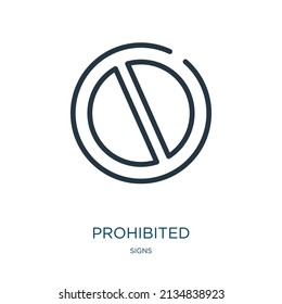 prohibited thin line icon. no, ban linear icons from signs concept isolated outline sign. Vector illustration symbol element for web design and apps.