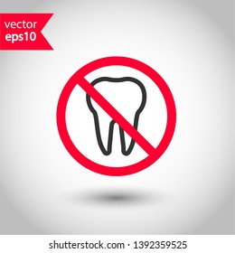 Prohibited tooth vector icon. No tooth icon. Forbidden tooth icon. Warning, caution, attention, restriction, danger flat sign design. EPS 10 symbol