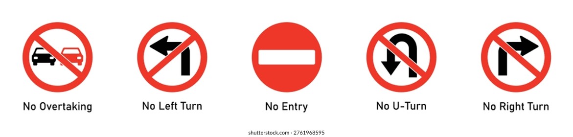prohibited traffic signs set no entry overtaking left turn right turn uturn restriction icons