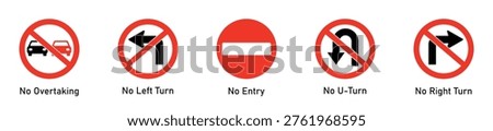prohibited traffic signs set no entry overtaking left turn right turn uturn restriction icons
