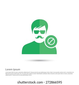 prohibited User. Block user Icon, pictogram icon on gray background. Simple flat metro design style. half shade cut icon. Flat design style. Vector illustration