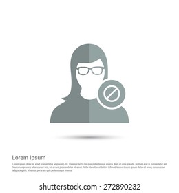 prohibited User. Block user Icon, pictogram icon on gray background. Simple flat metro design style. half shade cut icon. Flat design style. Vector illustration