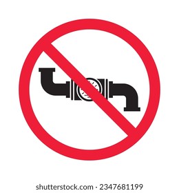 Icono vectorial de válvula prohibida. Sin icono de canalización. Icono de gasoducto prohibido. No hay señal de válvula de gas. Advertencia, precaución, atención, restricción, símbolo de diseño de señal plana de peligro pictograma