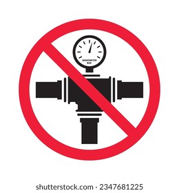 Prohibited valve vector icon. No pipeline icon. Forbidden gas pipeline icon. No gas valve sign. Warning, caution, attention, restriction, danger flat sign design symbol pictogram