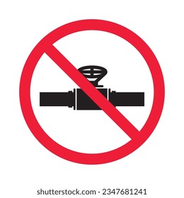 Prohibited valve vector icon. No pipeline icon. Forbidden gas pipeline icon. No gas valve sign. Warning, caution, attention, restriction, danger flat sign design symbol pictogram