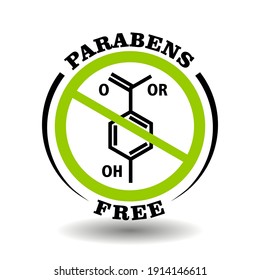 Prohibited vector stamp Parabens free for natural packaging. Round sign No paraben additives in healthy organic products