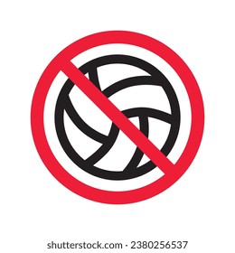 Prohibited volleyball icon. No volley ball vector icon. Forbidden volleyball ball icon. No volleyball sign. Warning, caution, attention, restriction, danger flat sign design symbol pictogram