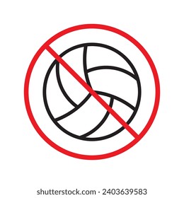 Prohibited volleyball icon. No volley ball vector icon. Forbidden volleyball ball icon. No volleyball sign. Warning, caution, attention, restriction, danger flat sign design symbol pictogram