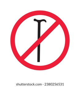 Prohibited walking stick vector icon. No walk stick icon. Forbidden stick icon. No disabled stick tool sign. Warning, caution, attention, restriction, danger flat sign design symbol pictogram
