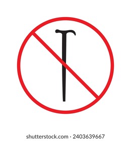 Prohibited walking stick vector icon. No walk stick icon. Forbidden stick icon. No disabled stick tool sign. Warning, caution, attention, restriction, danger flat sign design symbol pictogram