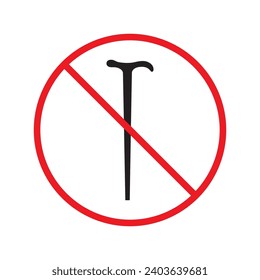 Prohibited walking stick vector icon. No walk stick icon. Forbidden stick icon. No disabled stick tool sign. Warning, caution, attention, restriction, danger flat sign design symbol pictogram