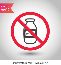 Verbotenes Warnhinweises-Etikett Verbotene Milchflasche flache Ikone. Natürliche Milchvektorzeichnung EPS 10 Milchsymbol Piktogramm 