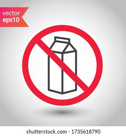 Etiqueta de restricción de atención de advertencia prohibida. Icono plano de botella de leche prohibida. Diseño de señales de vector de leche natural. Pictograma del símbolo de la leche EPS 10 