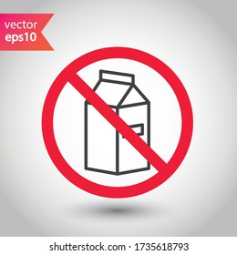 Prohibited Warning attention restriction label. Forbidden Milk bottle flat icon. Natural milk vector sign design. EPS 10 milk symbol pictogram 