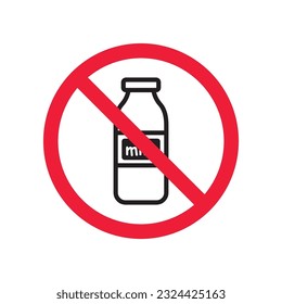 Prohibited Warning attention restriction label. Forbidden Milk bottle flat icon. Natural milk vector sign design. EPS 10 milk symbol pictogram 