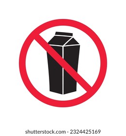 Prohibited Warning attention restriction label. Forbidden Milk bottle flat icon. Natural milk vector sign design. EPS 10 milk symbol pictogram 