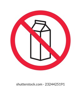 Etiqueta de restricción de atención de advertencia prohibida. Icono plano de botella de leche prohibida. Diseño de señales de vector de leche natural. Pictograma del símbolo de la leche EPS 10 