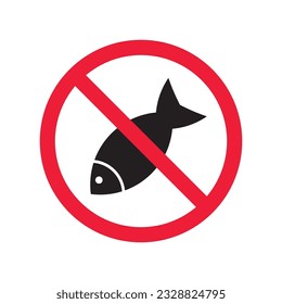Prohibited Warning  attention restriction label caution attention. No Fish vector icon. do not use Fish flat sign design. EPS 10 fish symbol pictogram