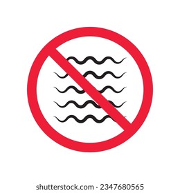 Prohibited wave vector icon. No sea icon. Forbidden wave icon. No water sign. Warning, caution, attention, restriction, danger flat sign design symbol pictogram