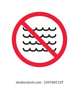 Prohibited wave vector icon. No sea icon. Forbidden wave icon. No water sign. Warning, caution, attention, restriction, danger flat sign design symbol pictogram