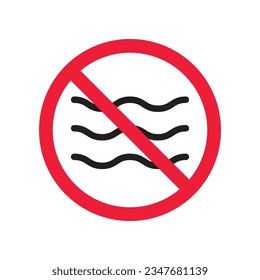 Prohibited wave vector icon. No sea icon. Forbidden wave icon. No water sign. Warning, caution, attention, restriction, danger flat sign design symbol pictogram