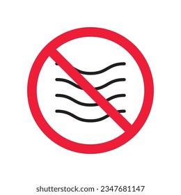 Prohibited wave vector icon. No sea icon. Forbidden wave icon. No water sign. Warning, caution, attention, restriction, danger flat sign design symbol pictogram