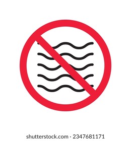 Prohibited wave vector icon. No sea icon. Forbidden wave icon. No water sign. Warning, caution, attention, restriction, danger flat sign design symbol pictogram